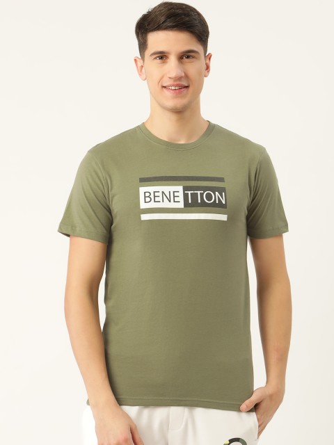 

United Colors of Benetton Men Olive Green Pure Cotton Brand Logo Printed Pure Cotton T-shirt