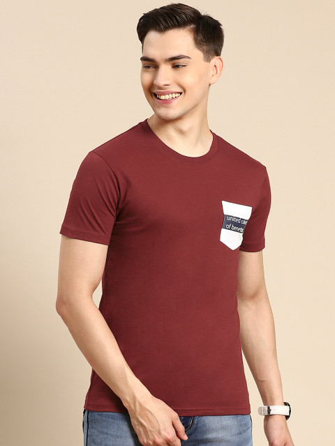 

United Colors of Benetton Men Maroon Cotton T-shirt