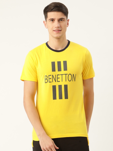

United Colors of Benetton Men Yellow & Charcoal Grey Brand Logo Printed T-shirt