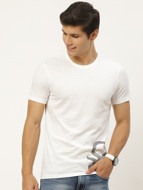 

United Colors of Benetton Men White Brand Logo Printed Pure Cotton T-shirt