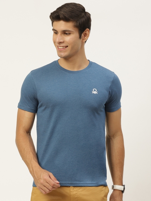 

United Colors of Benetton Men Teal Blue Solid Round Neck T-shirt