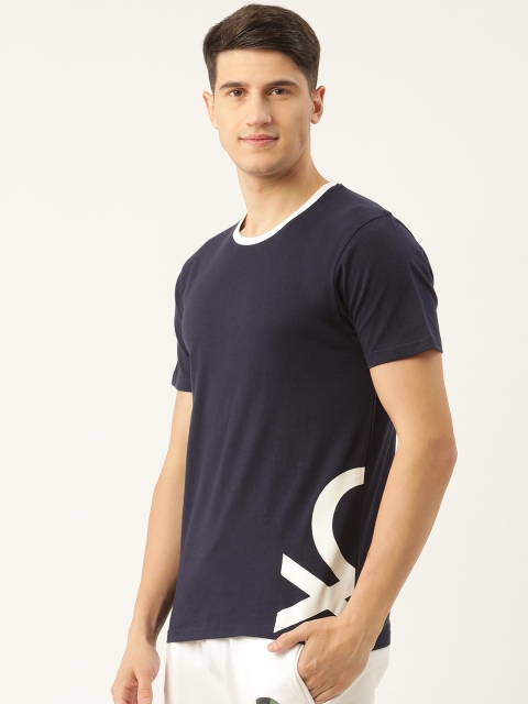 

United Colors of Benetton Men Navy Blue Brand Logo Printed T-shirt