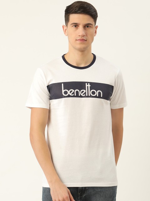 

United Colors of Benetton Men White Brand Logo Printed T-shirt