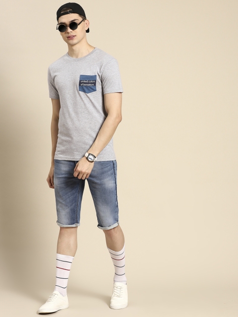 

United Colors of Benetton Men Grey Melange Cotton T-shirt