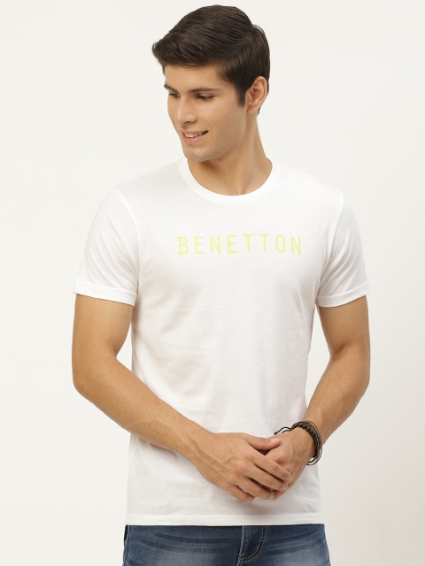 

United Colors of Benetton Men White Typography Printed Pure Cotton T-shirt