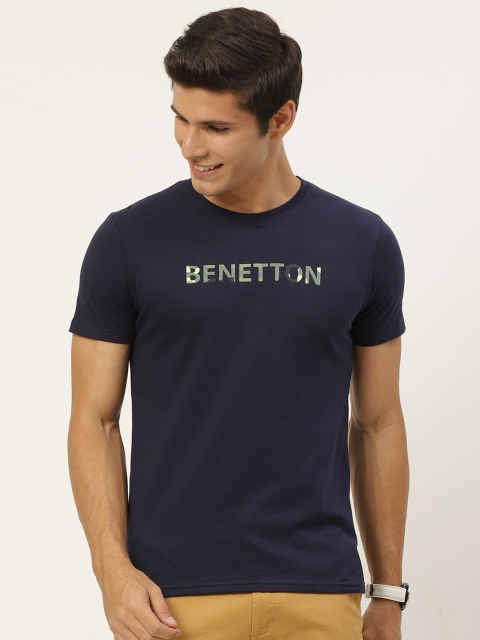 

United Colors of Benetton Men Navy Blue Typography Printed Pure Cotton T-shirt