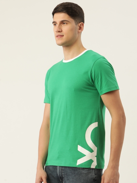 

United Colors of Benetton Men Green Brand Logo Pure Cotton T-shirt