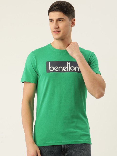 

United Colors of Benetton Men Green & Navy Blue Brand Logo Printed T-shirt