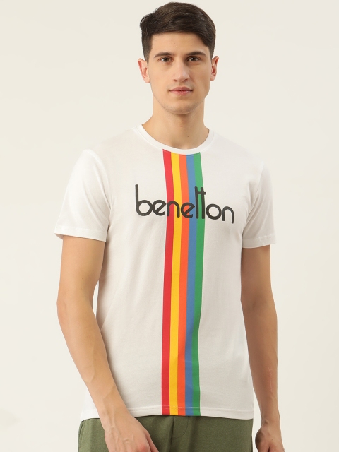 

United Colors of Benetton Men White Striped T-shirt