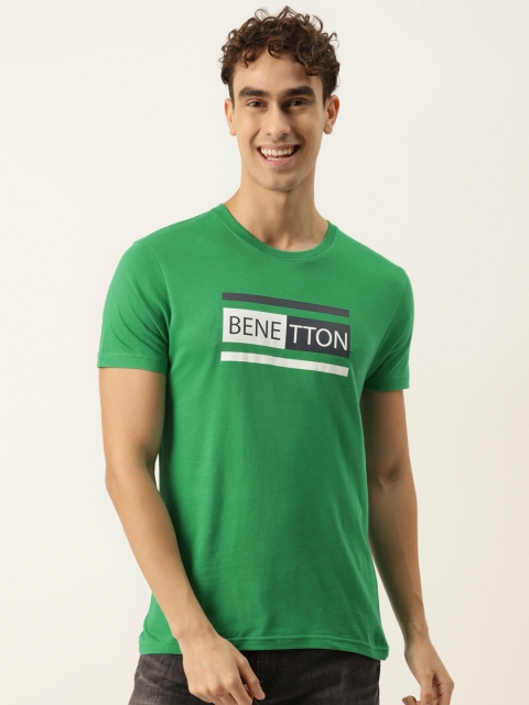 

United Colors of Benetton Men Green & White Brand Logo Printed T-shirt