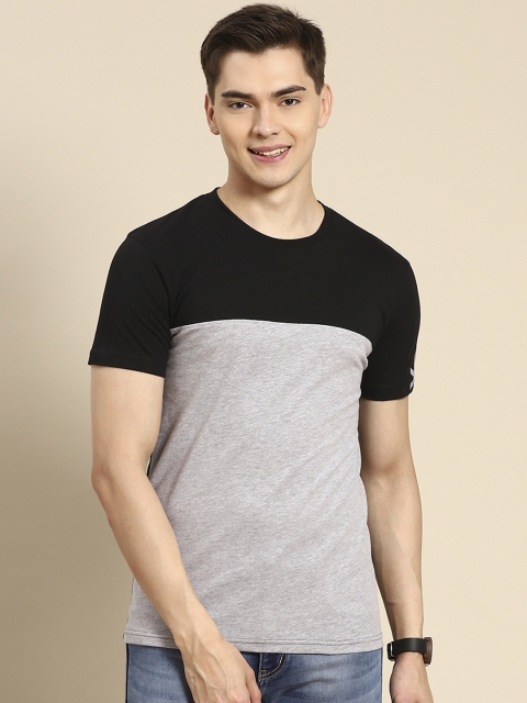 

United Colors of Benetton Men Black Grey Colourblocked Pure Cotton T-shirt