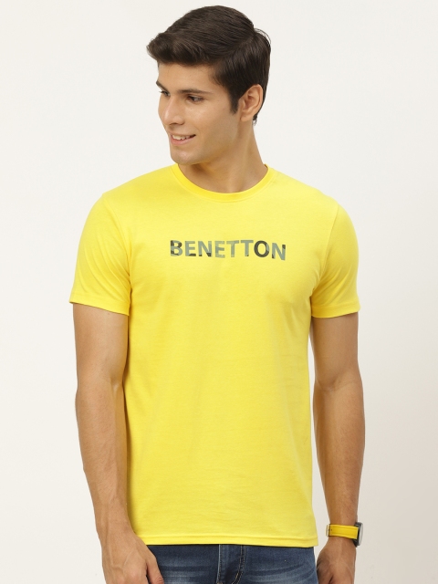 

United Colors of Benetton Men Yellow Brand Logo Printed Pure Cotton T-shirt