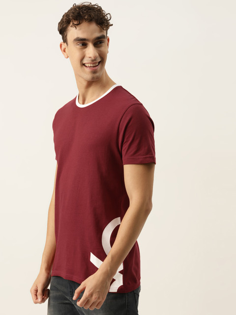 

United Colors of Benetton Men Maroon Brand Logo Placement Print T-shirt
