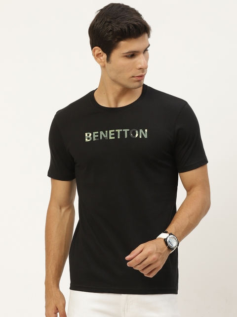 

United Colors of Benetton Men Black Pure Cotton Brand Logo Printed T-shirt