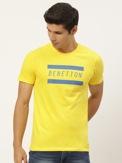 

United Colors of Benetton Men Yellow Pure Cotton Brand Logo Print Pure Cotton T-shirt