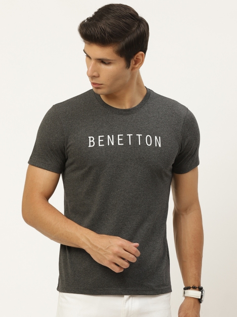 

United Colors of Benetton Men Charcoal Grey Brand Logo T-shirt