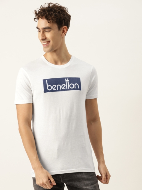 

United Colors of Benetton Men White Typography Printed Pure Cotton T-shirt
