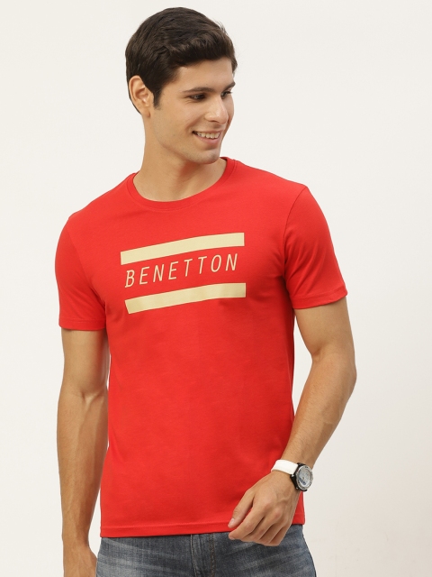 

United Colors of Benetton Men Red Pure Cotton Brand Logo Printed T-shirt