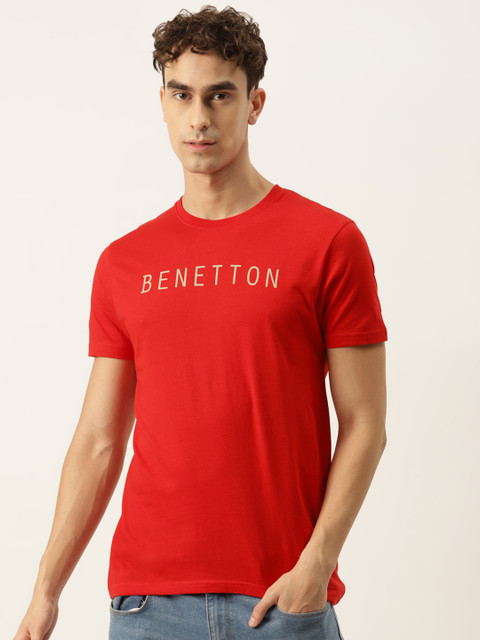 

United Colors of Benetton Men Red Brand Logo Printed T-shirt