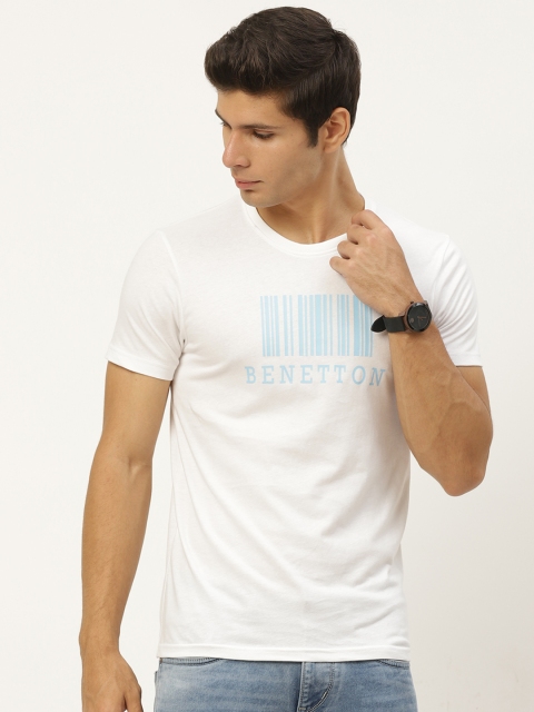 

United Colors of Benetton Men White Brand Logo Printed T-shirt