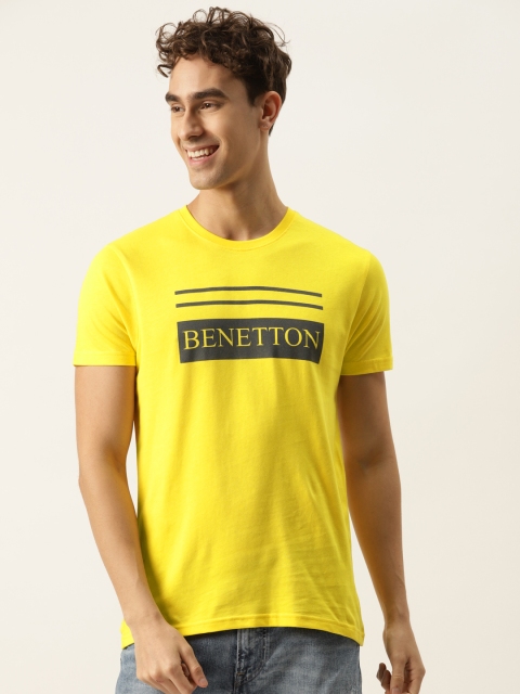 

United Colors of Benetton Men Yellow & Black Brand Logo Printed T-shirt