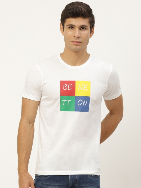 

United Colors of Benetton Men White Brand Logo Printed T-shirt