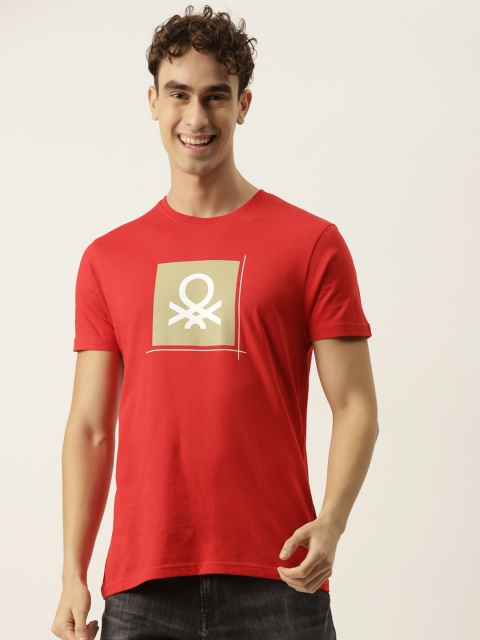 

United Colors of Benetton Men Red Brand Logo Printed T-shirt