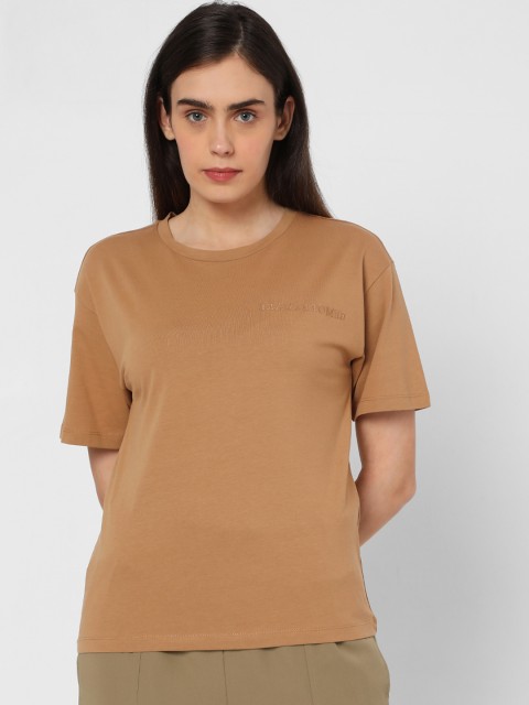 

Vero Moda Women Brown Drop-Shoulder Sleeves Organic Cotton T-shirt