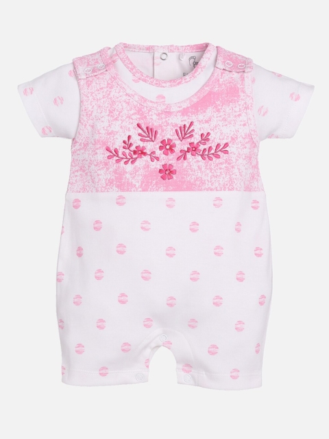

BABY GO Unisex Kids White & Pink Printed T-Shirt with Dungarees