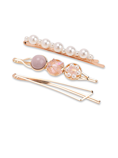 

Kazo Gold-Toned & White Set of 3 Embellished Bobby Pins