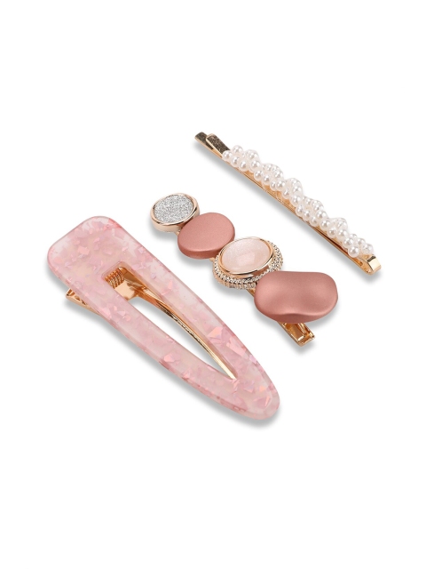 

Kazo Set of 3 Gold-Toned & Pink Embellished Alligator Hair Clip