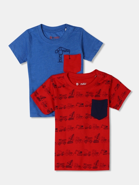 

Donuts Boys Pack Of 2 Red Blue Printed Pure Cotton T-shirt