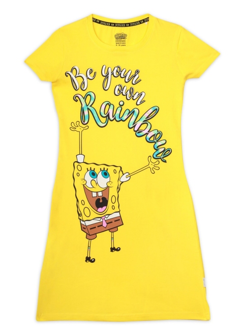 

Nap Chief Girls Yellow & White Spongebob Printed Nightdress