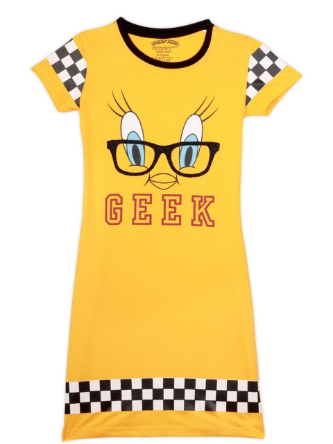 

Nap Chief Girls Yellow & Black Tweety Printed Nightdress