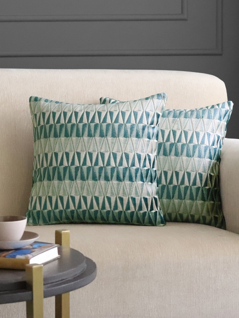 

GMF Green & Beige Set of 2 Geometric Square Cushion Covers