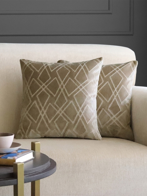

GMF Beige & Cream-Coloured Set of 2 Geometric Square Cushion Covers