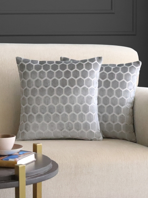 

GMF Silver-Toned Set of 2 Geometric Square Cushion Covers