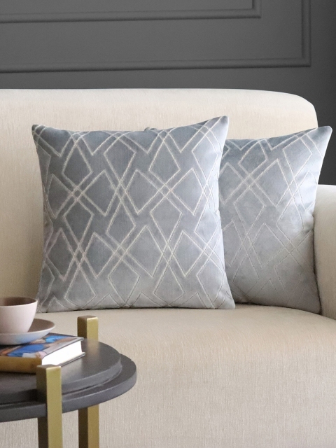 

GMF Grey Set of 2 Geometric Velvet Square Cushion Covers