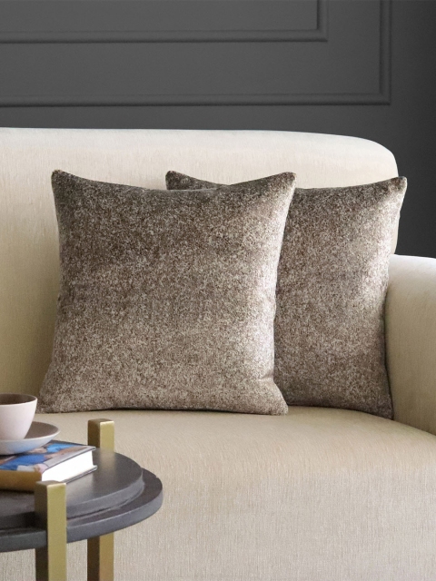 

GMF Set of 2 Brown & White Solid Velvet Square Cushion Covers
