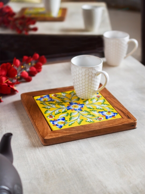 

Neerja Yellow Pottery Trivet With Wooden Frame