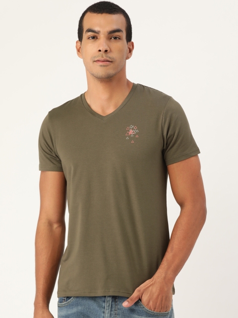 

Sweet Dreams Men Olive Green V-Neck T-shirt