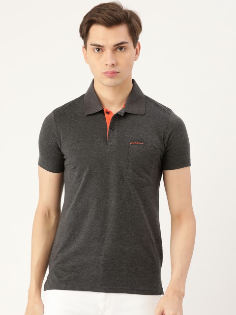 

Sweet Dreams Men Charcoal Grey Solid Polo Collar Athleisure T-shirt