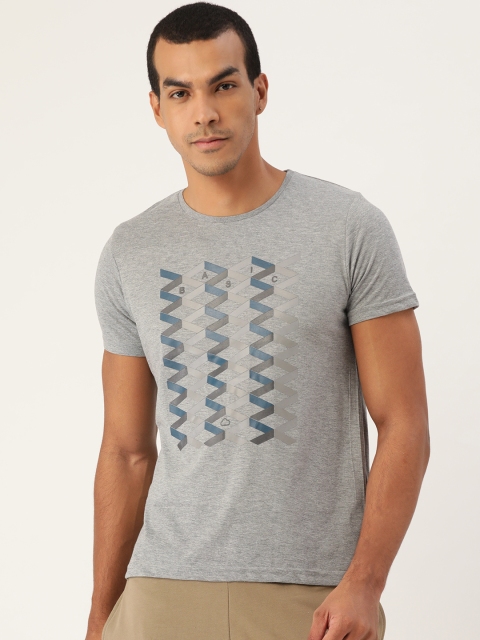 

Sweet Dreams Men Grey Melange & Blue Zig-Zag Print Lounge T-shirt