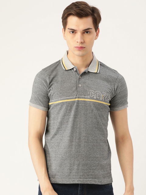 

Sweet Dreams Men Charcoal Grey Self-Design Polo Collar Athleisure T-shirt