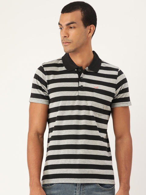 

Sweet Dreams Men Black & Grey Melange Striped Polo Collar T-shirt