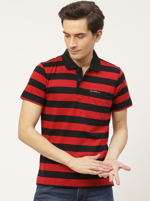 

Sweet Dreams Men Red & Black Striped Polo Collar T-shirt