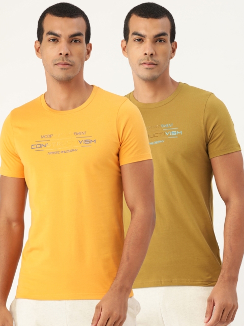 

Sweet Dreams Men Pack of 2 Printed Cotton Lounge T-shirts, Yellow