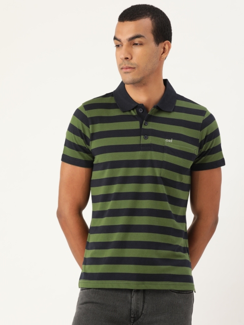 

Sweet Dreams Men Olive & Black Striped Polo Collar T-shirt