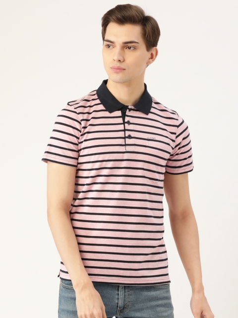 

Sweet Dreams Men Pink & Navy Blue Striped Polo Collar T-shirt