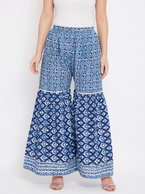 

TULIP 21 Women Blue & White Printed Flared Palazzos